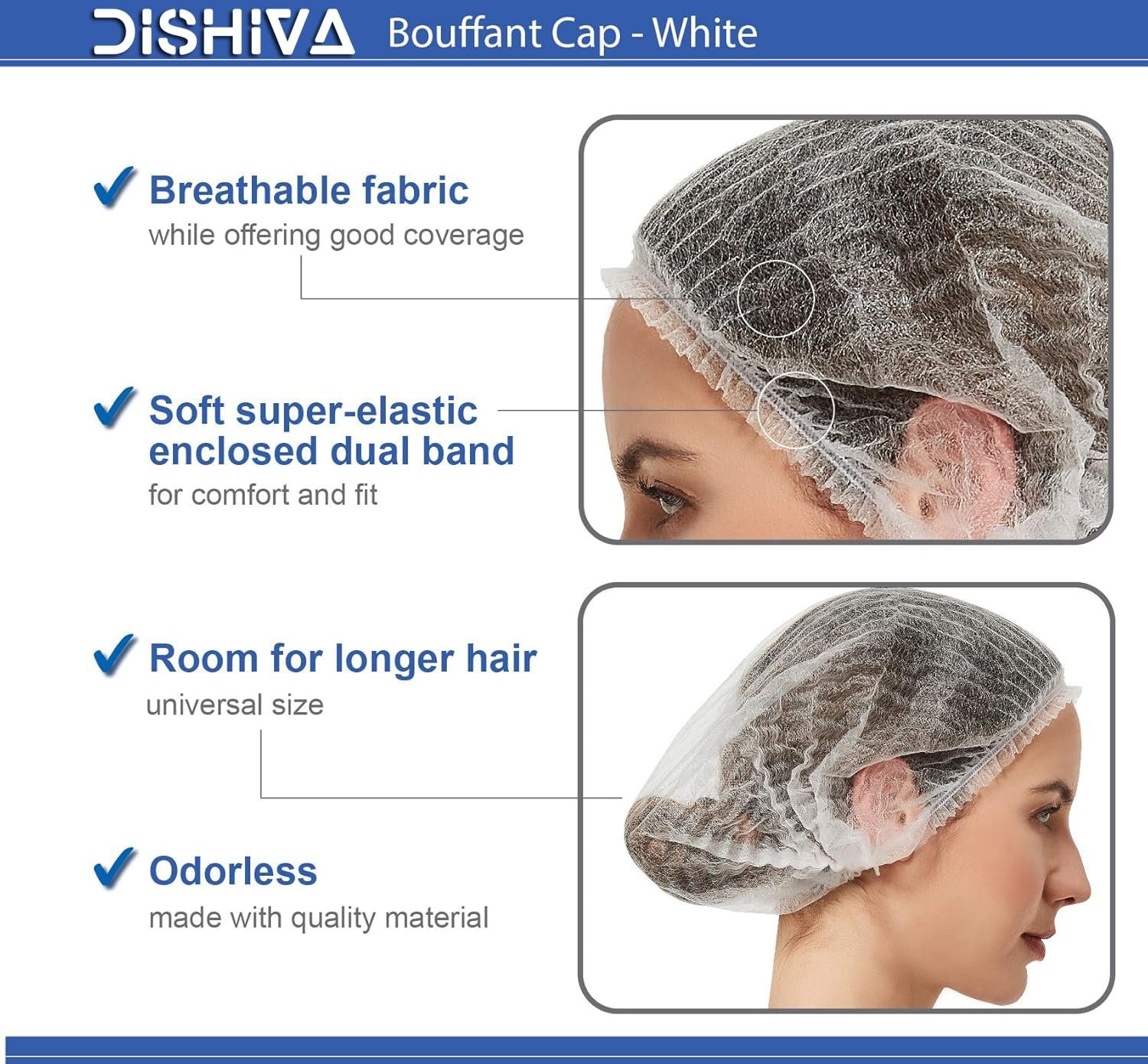 Bouffant Cap White Side View